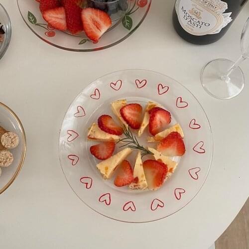 Korean Glass Love Plate Hand-Painted Graffiti Heat-Resistant Tempered Fruit Plate Gourmet Setting Tableware Household Dish