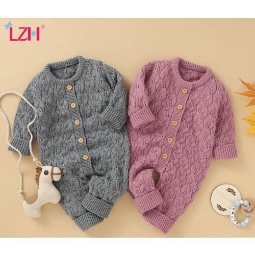 LZH Autumn Long Sleeve Romper For Boys Clothing Casual Toddler Kids Jumpsuit 2021 Knitted Hollow Newborn Baby Girl Crawl Clothes