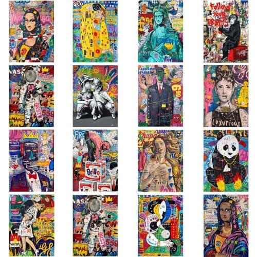 Mona Lisa Street Interesting Graffiti Diamond Painting Diamond Inlaid Diamond Mosaic DIY Full Diamond Embroidery Home Decor