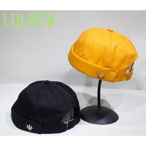 Men Women Solid Color Adjustable Cotton Hats Skullcap Sailor Cap Leaf Rivet Embroidery Warm Rolled Cuff Bucket Cap Brimless Hat