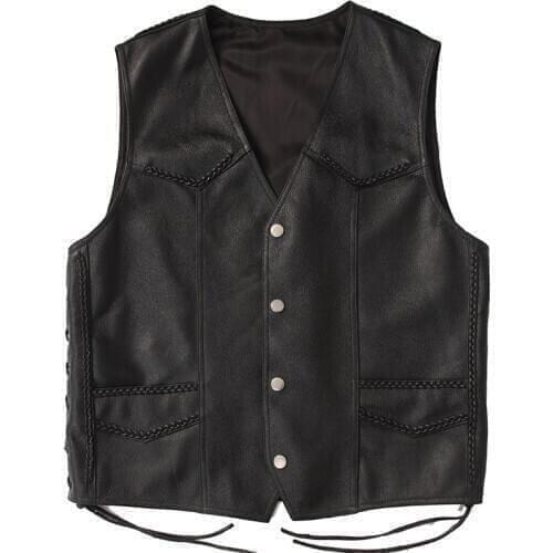 Vest Motorcycle Adjustable Mens Genuine Cowhide Biker Sleeveless Jacket Handmade thick Leather Waistcoat