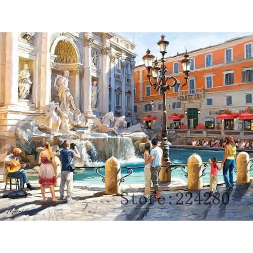 Lucky Fountain street Needlework Sets Cross stitch 14CT Unprinted Embroidery kits Arts Cross-Stitching,DIY Handmade Home Decor