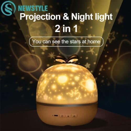 Night Light Projector With USB Cable Powered Starry Sky Romantic Rotating Projection Music Lamp for Kids Bedroom Christmas Gift