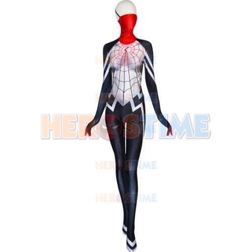 New Silk Symbiote Girl Costume Cosplay Costume 3D Print Spandex Superhero Zentai Bodysuit Halloween Costumes for woman