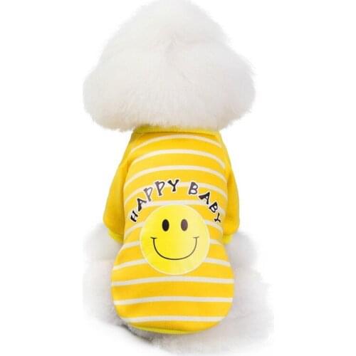 100% cotton striped dog clothes, small and medium-sized dog clothes for autumn and winter, cute smiling dog vest