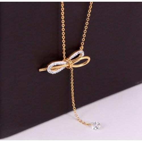 Wholesale Bow Crystal Pendant Stainless Steel Necklace Bohemian Style Clavicle Necklace Ladies Jewelry Gift Free Shipping