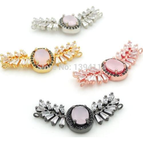 33*11*5mm Micro Pave Clear CZ Facted Oval Double Wings Charms Fit For Making DIY Necklaces Jewelry
