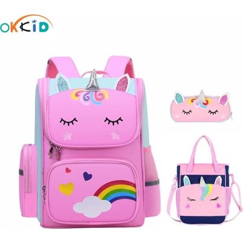 OKKID elementary school bags for girls 6-12 years boys waterproof school backpack student book bag gifts for kids pen pencil bag