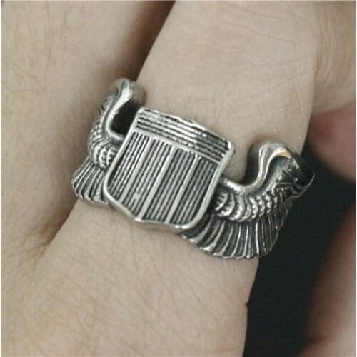 Drop Ship Size 7 to 13 Cool Fashion Wings Badge Ring 316L Stainless Steel Top Quality Steel Soul Open Style Feather Ring