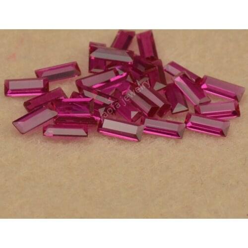 Sale 5A Deep Rose Red Color Synthetic 5# Corundum Stone Rectangle Shape Parallel Cut Loose Baguette Corundum Gems For Jewelry