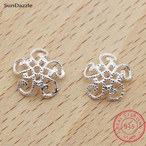 5pcs Real Solid 925 Sterling Plain Silver Flower Spacer Bead Caps Connector Torus End Bead Cap DIY Jewelry Making Findings