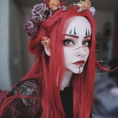 Melody Synthetic Lace Front Wigs Heat Resistant Fiber 3100# Red Long Silky Straight for Women Natural Looking Daily Wear Cosplay