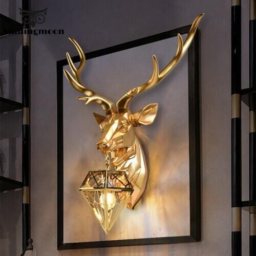Modern Creative Resin Antler Wall Lamp Nordic Wall Lamps American Retro Deer Living Room Bedroom Bedside Lamp Wall Sconce Lamp