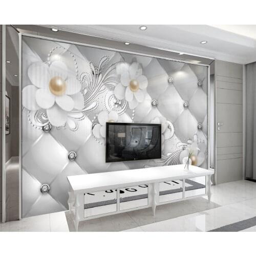 Customize any size European 3D three-dimensional metal pearl flower jewelry photo wall decoration luxury hotel home decoration