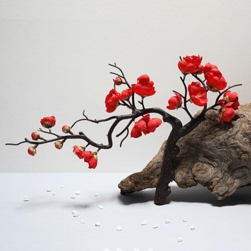 Cherry Red Plum Blossom Silk Artificial Flowers Plastic Branch for Home Wedding DIY Decoration Foam Christmas Berry Fake Flowers
