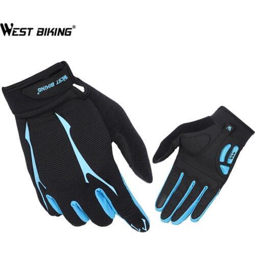 WEST BIKING Full Finger Cycling Gloves GEL Reflective Touch Screen MTB Bike Bicycle Gloves Breathable Anti-shock Outdoor Gloves