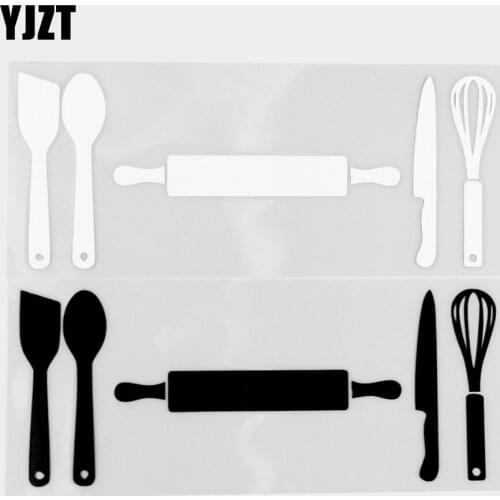 YJZT 15.7×6.1CM Kitchen Utensils Design Fun Car Stickers Creative Vinyl Decals Black / Silver 20D-0215