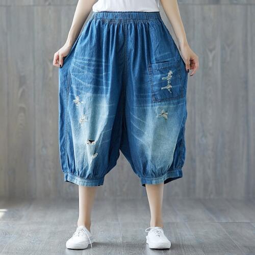 Women Wide Leg Cross-pants Bloomers Plus Size Baggy Denim Pants hip hop Drop Crotch jeans Elastic Waist Harem Trousers YT616