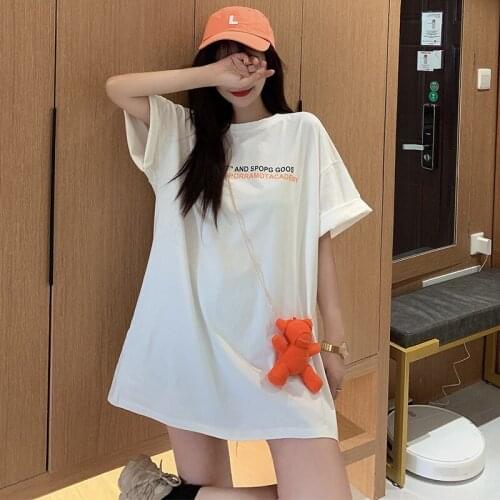 There are matching bear t-shirts womens short-sleeved loose t-shirts printed tops summer wild 2021 summer new