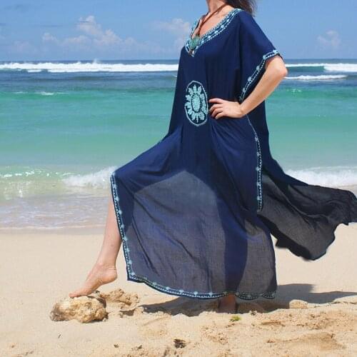 Plus size Cotton Beach Dress with Embroidery Robe de Plage Bikini Cover up Vestido Playa Beachwear Swim cover up Beach wear