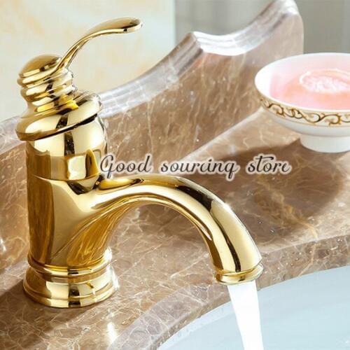 Single handle hot cold water golden bathroom basin faucet
