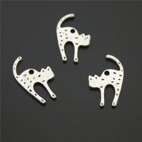 10PCS Alloy Metal Silver Color Cute Cat Charms Pendant Accessories For Bracelet DIY Jewelry Making A2199