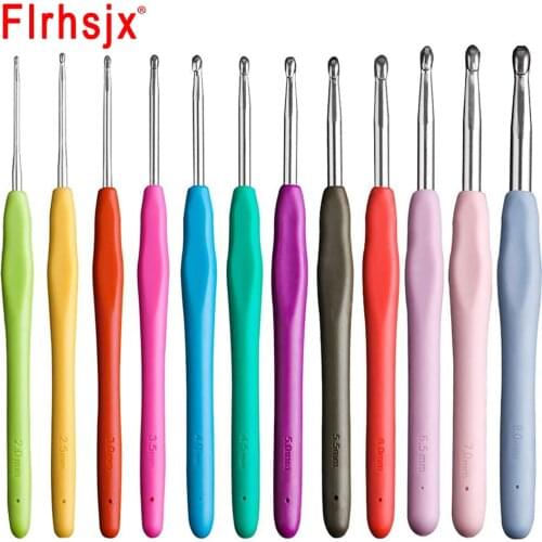12 Sizes Multicolor Aluminum Crochet Hooks Soft Grip Handle Knitting Needle Set 2-8mm Yarn Sweater Weave Craft Knitting Tools