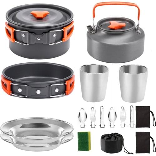 13pcs Outdoor Camping Cookware Set Marching Utensils Tableware Cooking Stove Kit Travel Pan Hiking Picnic Camping Tools