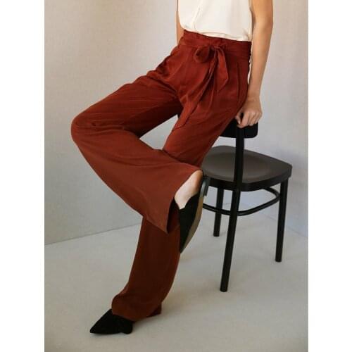 2019 Early Spring Silk Ribbon Pants Glossy Casual Lazy Flower Pants women Wide-leg Pants (Length 100cm only)