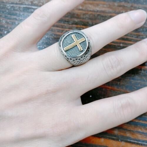 2020-7 Vintage Mens Stainless Steel Anchor Ring Punk Solid Heavy Cross Ring Male Cool Jesus Ring Male Hip Hop Biker Jewelry