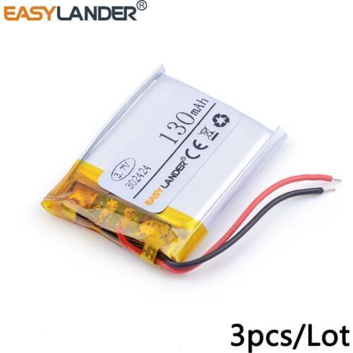 3pcs /Lot 3.7v lithium Li ion polymer rechargeable battery 302424 032424 032525 302525 032323 130MAH battery Bluetooth