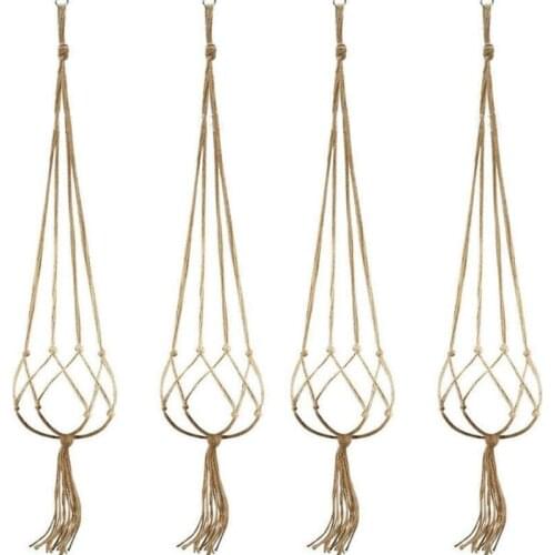 4 Pcs Hand-woven Cotton Rope Hanging Basket Flower Pot Decoration Wall Decorate R2JC