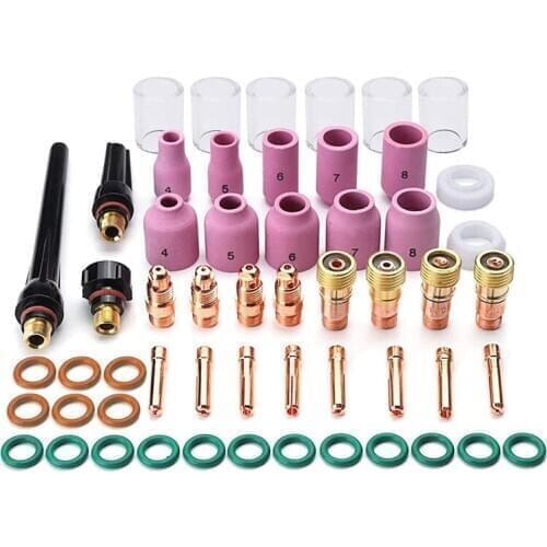 55PCS TIG Welding Torch Accessories Kit Alumina Nozzle Stubby Gas Lens 10 Pyrex Cup Kit for TIG WP-17/18/26