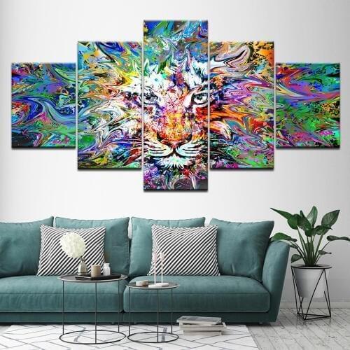 Abstract Tiger white eyes 5 Piece Wallpapers Art Canvas Print modern Poster Modular art painting for Living Room Home Decor
