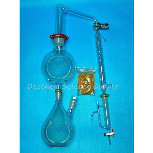 Glass Essential Oil Steam Distillation Apparatus,Graham Condenser,W/Clamps