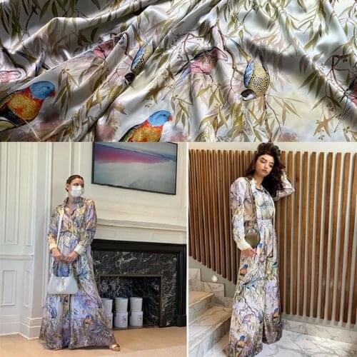 New Bird Letter Logo Polyester Imitation Silk Dress Stretch Satin Soft Garment DIY Handmade Material Fabric For Sewing Yard