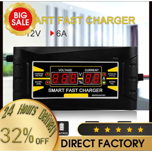 Full Automatic Car Battery Charger 150V-250V To 12V 6A Smart Fast Power Charging Suitable for car motorcycle With EU Plug
