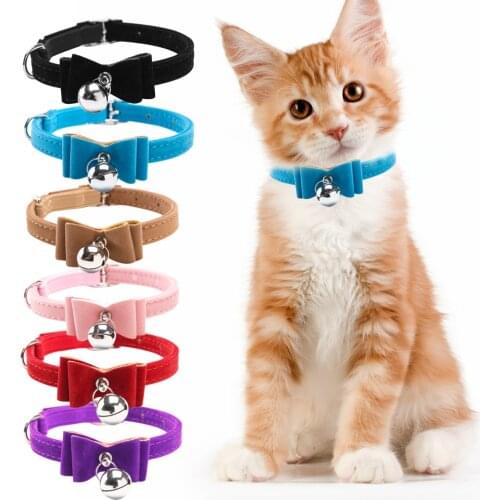 Cat Collar kitten Velvet Bow Tie Safety Elastic Bowtie Bell 6 colors Pet supplies Puppy Kitten Bell Bowknot Collar PU Necktie