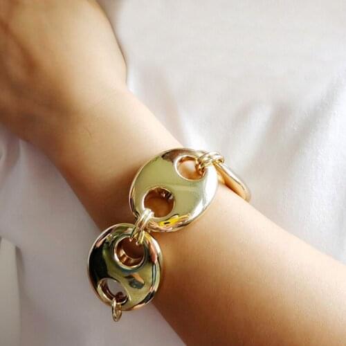 Gothic Punk CCB Gold Color Charm Bracelet For Women New Design Fashion Hip Hop Thick Chain Bangle Men Gift Jewelry