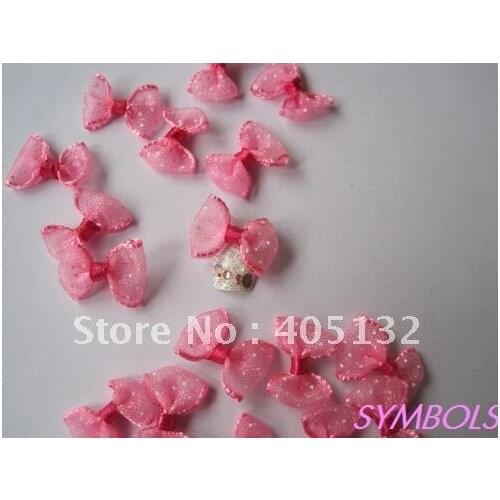 CB-3-4 Free Shipping 200pcs/lot Transparent Hot Pink Dot Fabric Ribbon Bow Nail Art Decoration Nail art Fabric Bow