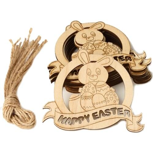 Wood Chips Ornaments Craft Home Decoration Party Easter Decorations Hollow 10pcs Hanging Eggs Wooden Holiday Festival Pendant