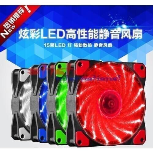 By dhl or ems 500pcs 15 LED Light Quite 120mm DC 12V 4Pin PC Computer Case Cooling Cool Fan Mod