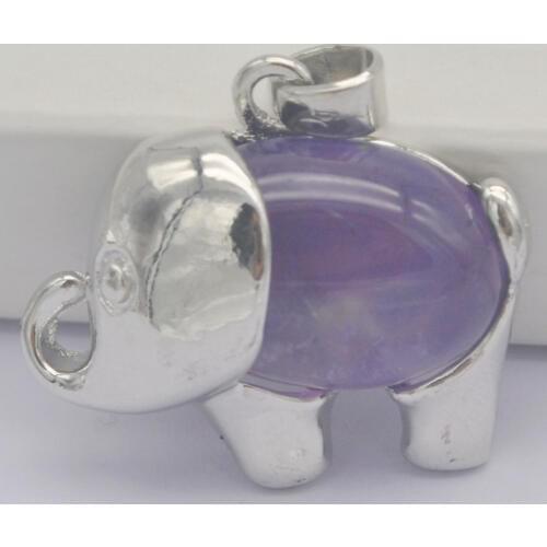 Purple Crystal Stone GEM Bead Pendant Elephant Animal Jewelry S3255