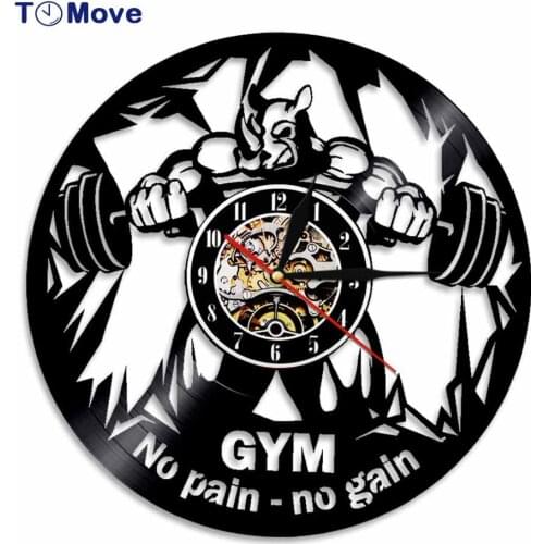Fitness Club Decor Wall Clock Gym Decor Vinyl Record Wall Clock Bodybuilding Kettle Bell Retro Wall Watch orologio da parete
