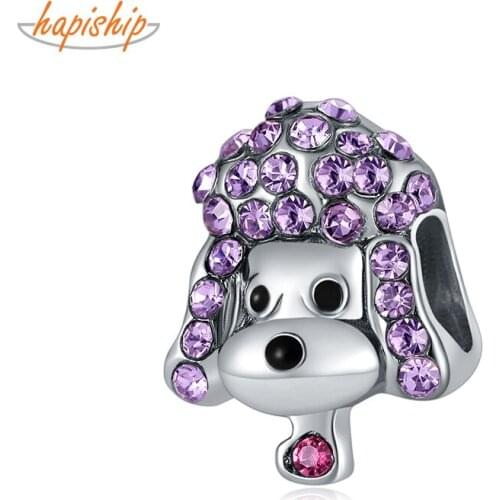 Hapiship 2020 Original Daisy New Fashion Sweet Poodle Dog CZ Charm Beads Fit Charm Bracelet Female DIY Jewelry Making CZ036
