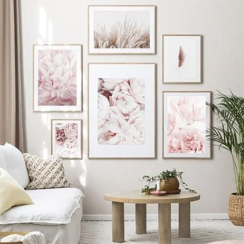 Pink Floral Peony Blossom Canvas Painting Botanical Plant Posters And Prints Picture Living Room Art Wall Home Decoration Decor