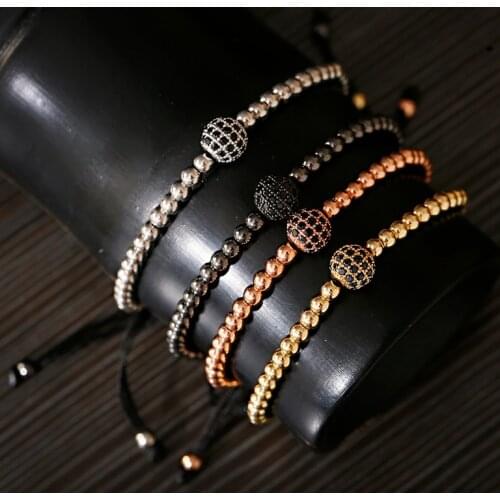 Classic Round CZ Ball Gold Bracelet Homme Men Handmade Copper Beads Womens Macrame Jewelry Bracelet Femme