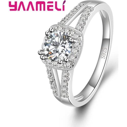 High Quality 925 Sterling Silver Finger Rings Clear Crystal Cubic Zirconia Stone Women Bridal Jewelry Gift For Wedding