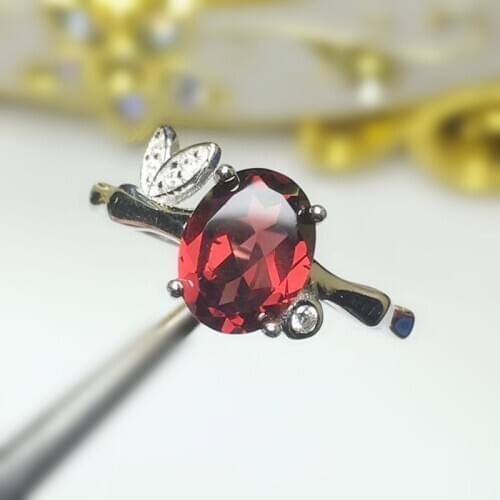 Natural real red garnet leaves ring Per jewelry Free shipping 6*8mm 1.5ct gemstone 925 sterling silver Fine jewelry T207115