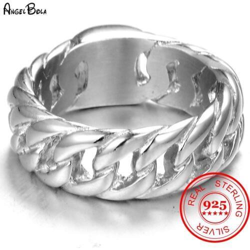 New Unisex Retro S925 Sterling Silver Buddha Luxurious Ring Punk Biker Jewelry Wide Chain Wave Ring Drop Shipping